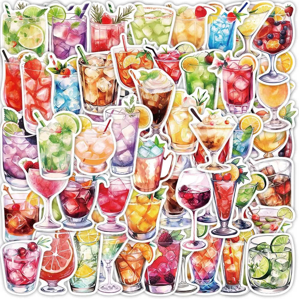 50 Adesivi Decorativi per Cocktail, Chitarra, Custodia Telefono, Fai da Te, Valigia, Laptop, Frigorifero, Impermeabili