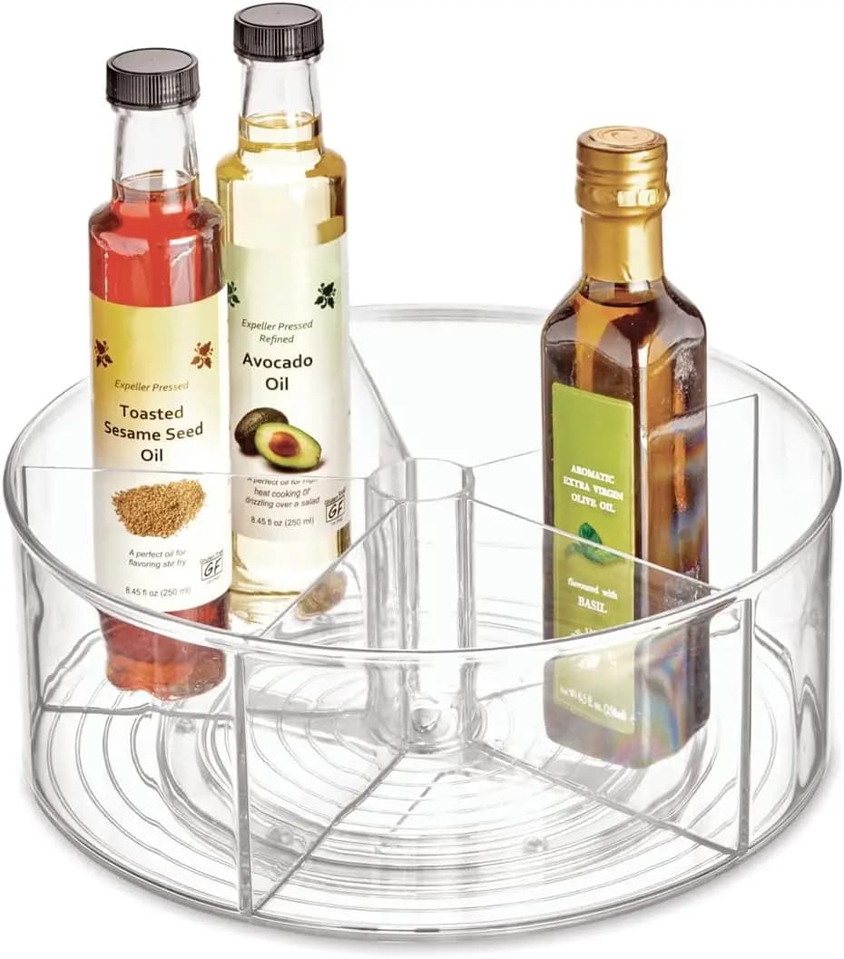 Organizer per giradischi Lazy Susan in plastica riciclata, dispensa, bagno, spazio generale e altro, la collezione Linus, 11,5", trasparente