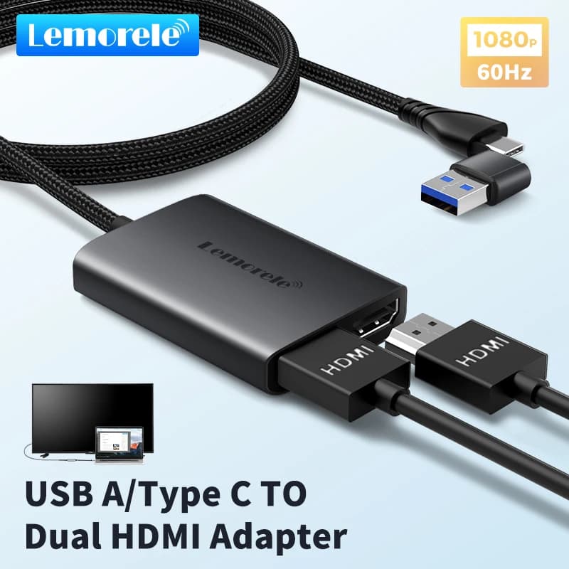 Lemorele HD10 Mac e Win MST Hub Docking Station Triplo display da USB-C/A a 2x HDMI Cavo intrecciato con corpo in alluminio