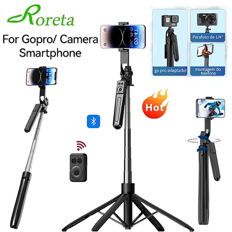 Roreta Selfie Stick Treppiede Allungabile Wireless Bluetooth Remoto Supporto per smartphone portatile con luce per telefono iOS Android