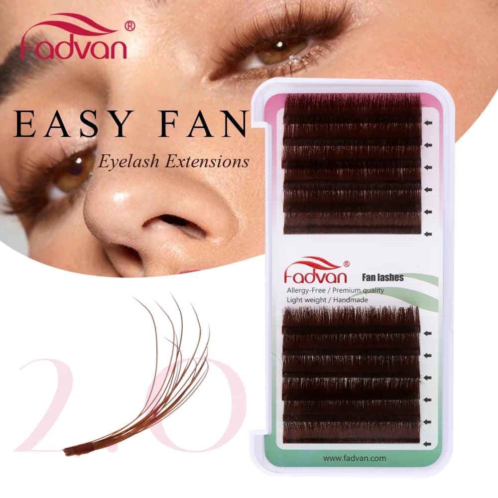 FADVAN Extension Ciglia 2D/3D Easy Fan Marroni, Ciglia Auto-ventilanti Curvatura C/D, Ciglia a Ventaglio Bidimensionali, Strumenti per il Trucco