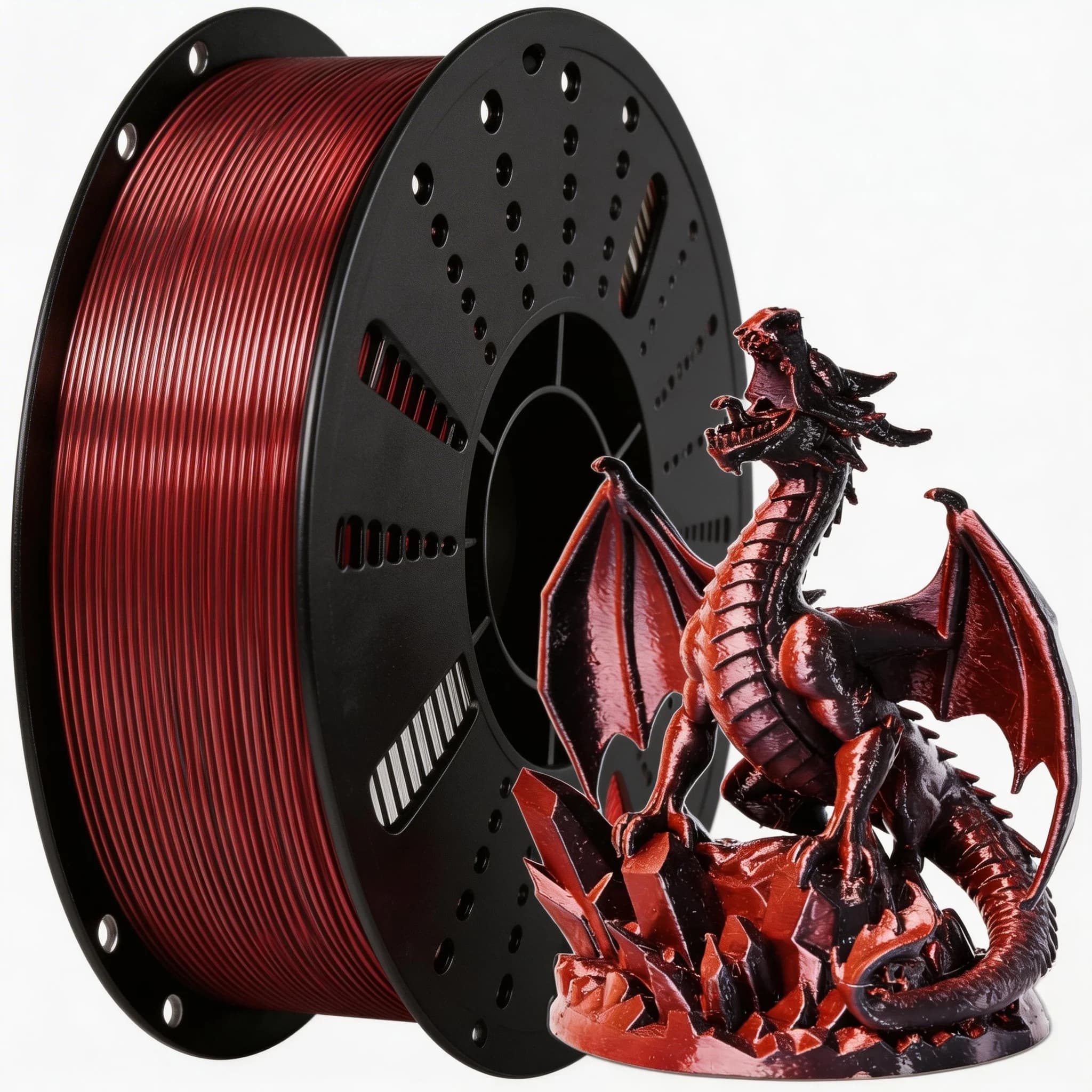 Filament PLA Silk 1.75mm 1kg Black Red Extruded Bicolor with Color Change for 3D Printer for Creative Modeling