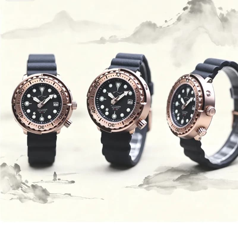 vqwe12875Rose Gold Can Waterproof Automatic Mechanical Japanese Luminous Diving Watch