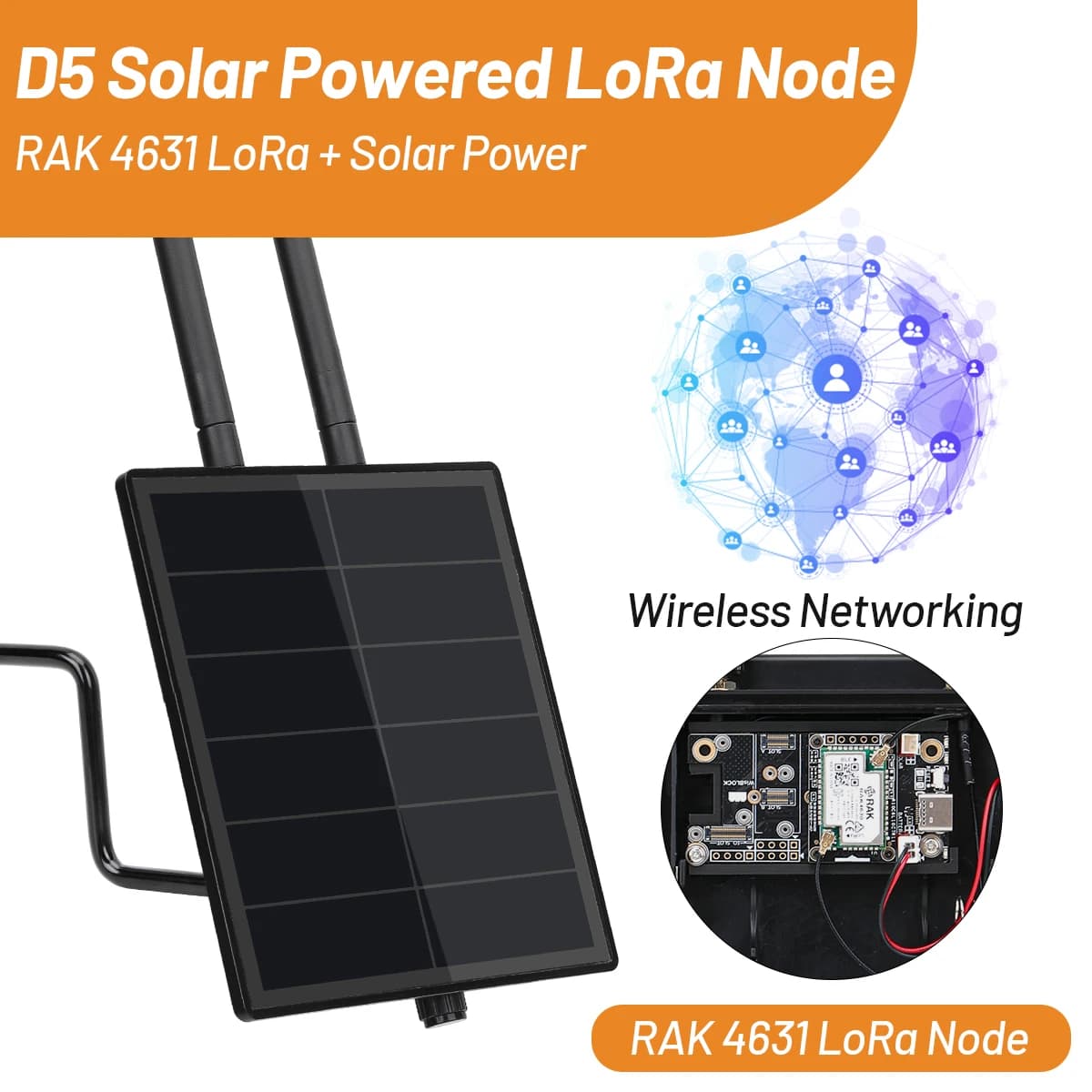 Ripetitore di nodi solari D5 Batteria incorporata con modulo RAK4631 LoRa SX1262 LoRa RAK19007 per casa intelligente Meshtastic LoRaWAN IoT