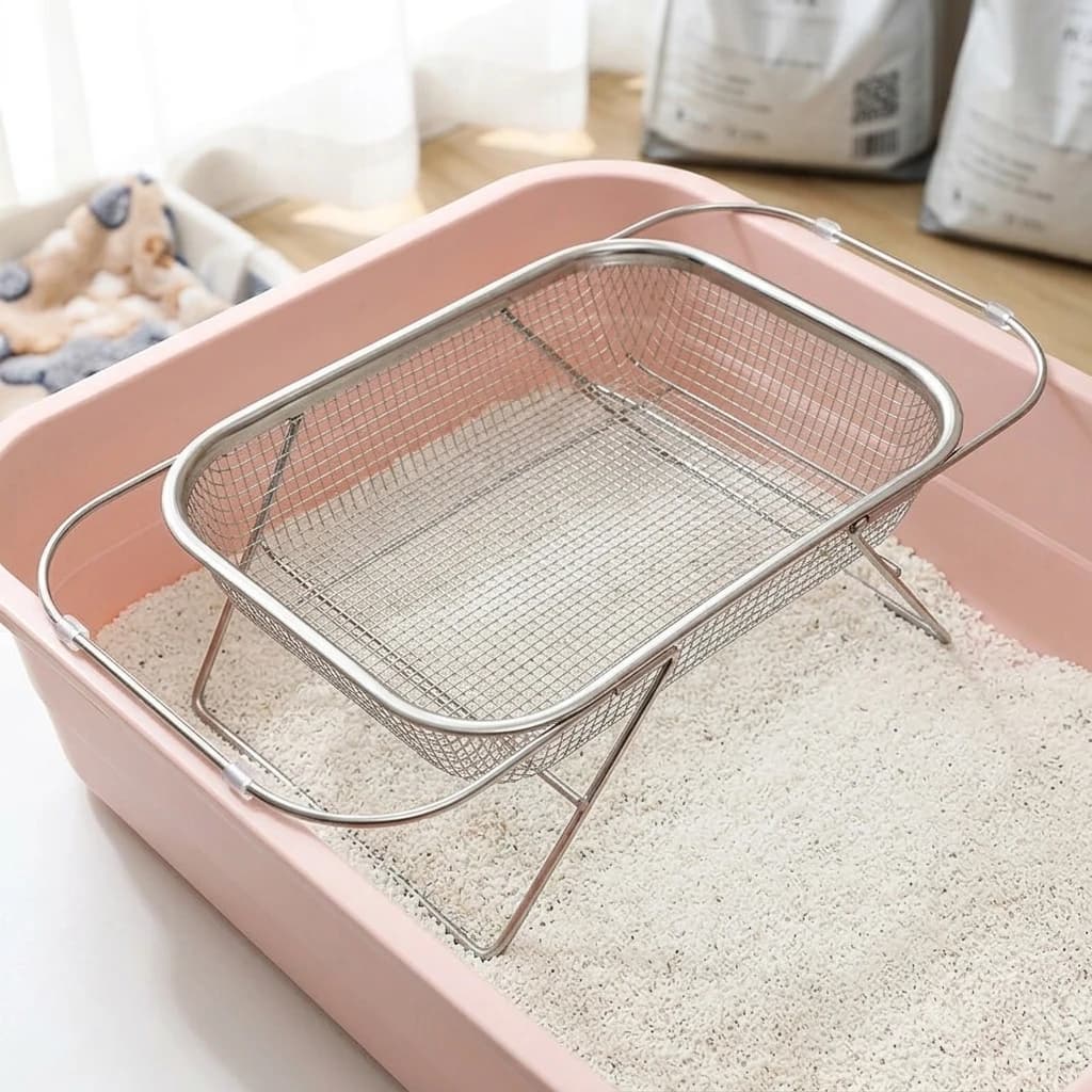 Stainless Steel Cat Litter Scoop Fine Mesh Sifter Square Deep Shovel Durable Metal Litter Scooper Sifting Tool for Pet Cleaning