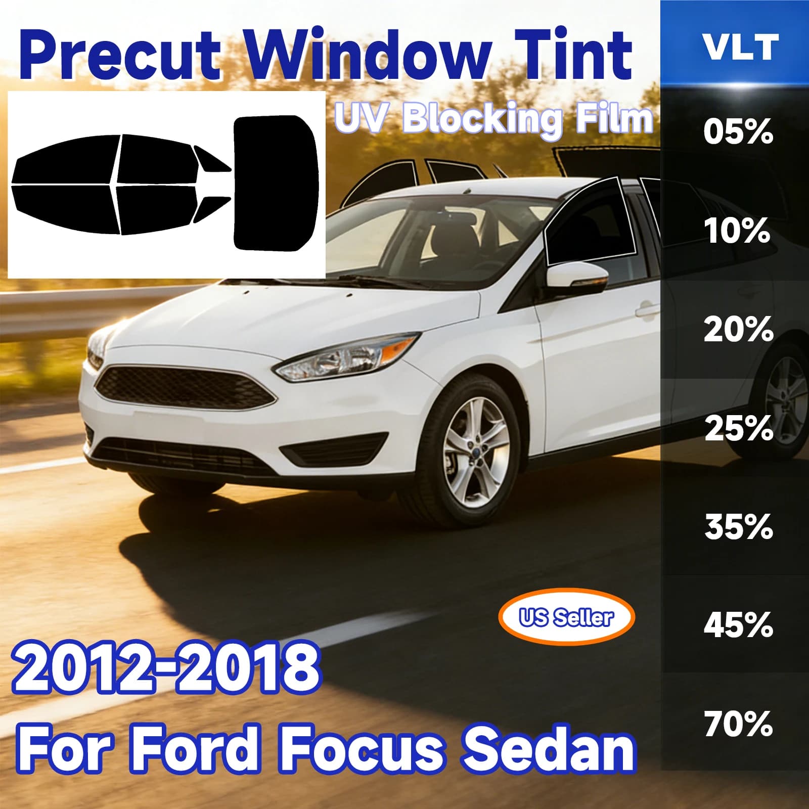 Pellicola oscurante personalizzata per finestrini auto Ford Focus Sedan 2012-2018, accessori auto, protezione per tutti i lati, pellicola oscurante per parabrezza anteriore