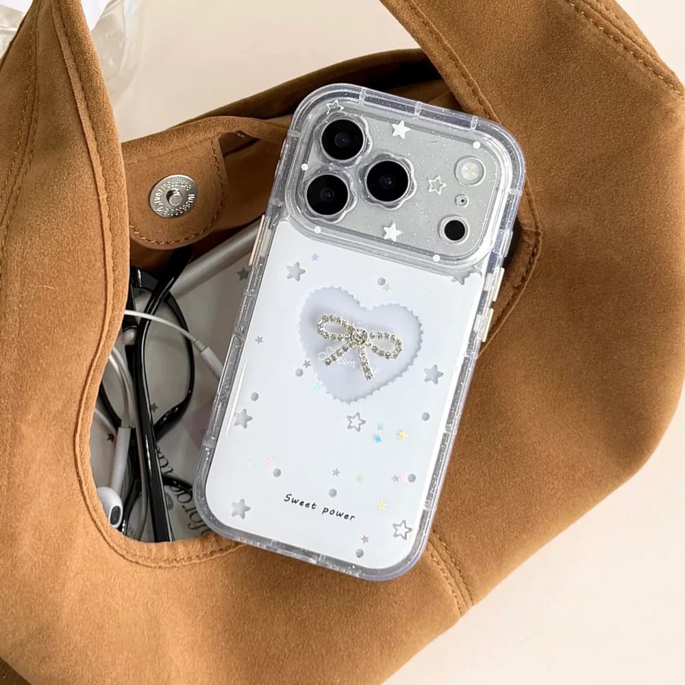 Custodia per telefono con fiocco di diamanti Sweet Hollow Love Dot, adatta per iPhone 14/15/16/17 Pro Max, nuova custodia protettiva Fundans 15/16/17 Pro