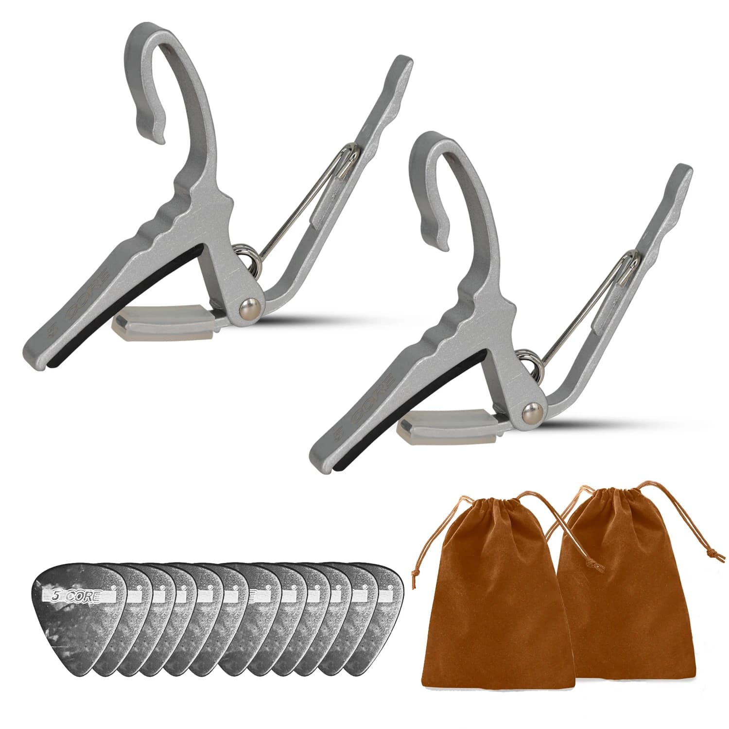 Coppia di capotasti per chitarra a 5 nuclei, clip per corde elettriche acustiche a cambio rapido, mandolino per banjo o ukulele, argento