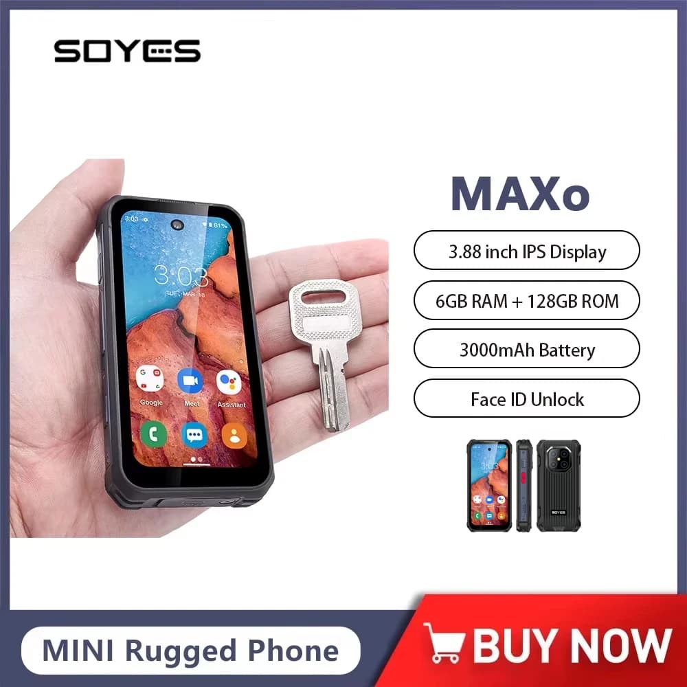 SOYES MAXo 4G MINI Smartphone robusto Android 12 6GB RAM + 128GB ROM Telefono cellulare Piccolo cellulare da 3,88 pollici 3000mAh Torcia elettrica PTT