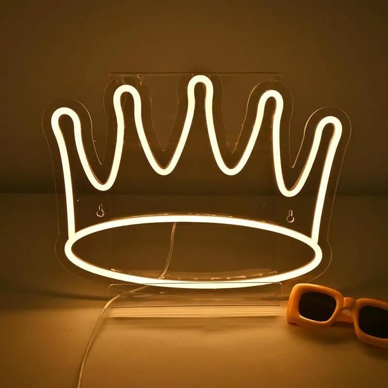 Lampada a Sospensione Senza Cornice a Forma di Corona - Grande Insegna Luminosa a Corona con Luce Bianca Calda - Decorazione Murale Re Regina per Camera