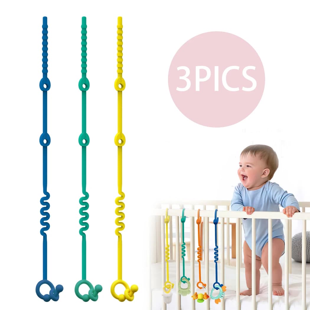 Baby Toys 0 6 Months, 3Pcs Flexible Silicone Pacifier Chain Teether Toy Strap Gift