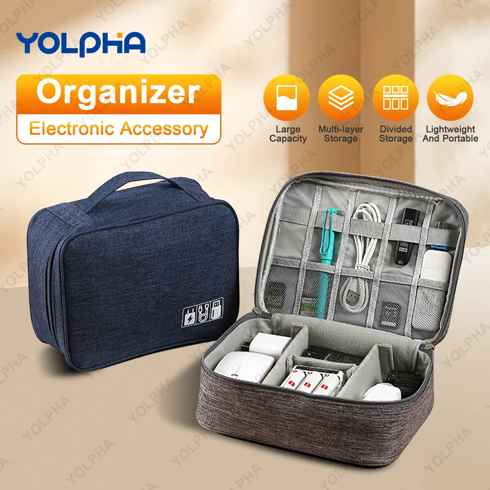 Borsa per accessori elettronici Organizzatore per cavi da viaggio portatile Organizzatore per cavi impermeabile a doppio strato Cavo per caricabatterie per telefono Flash Drive