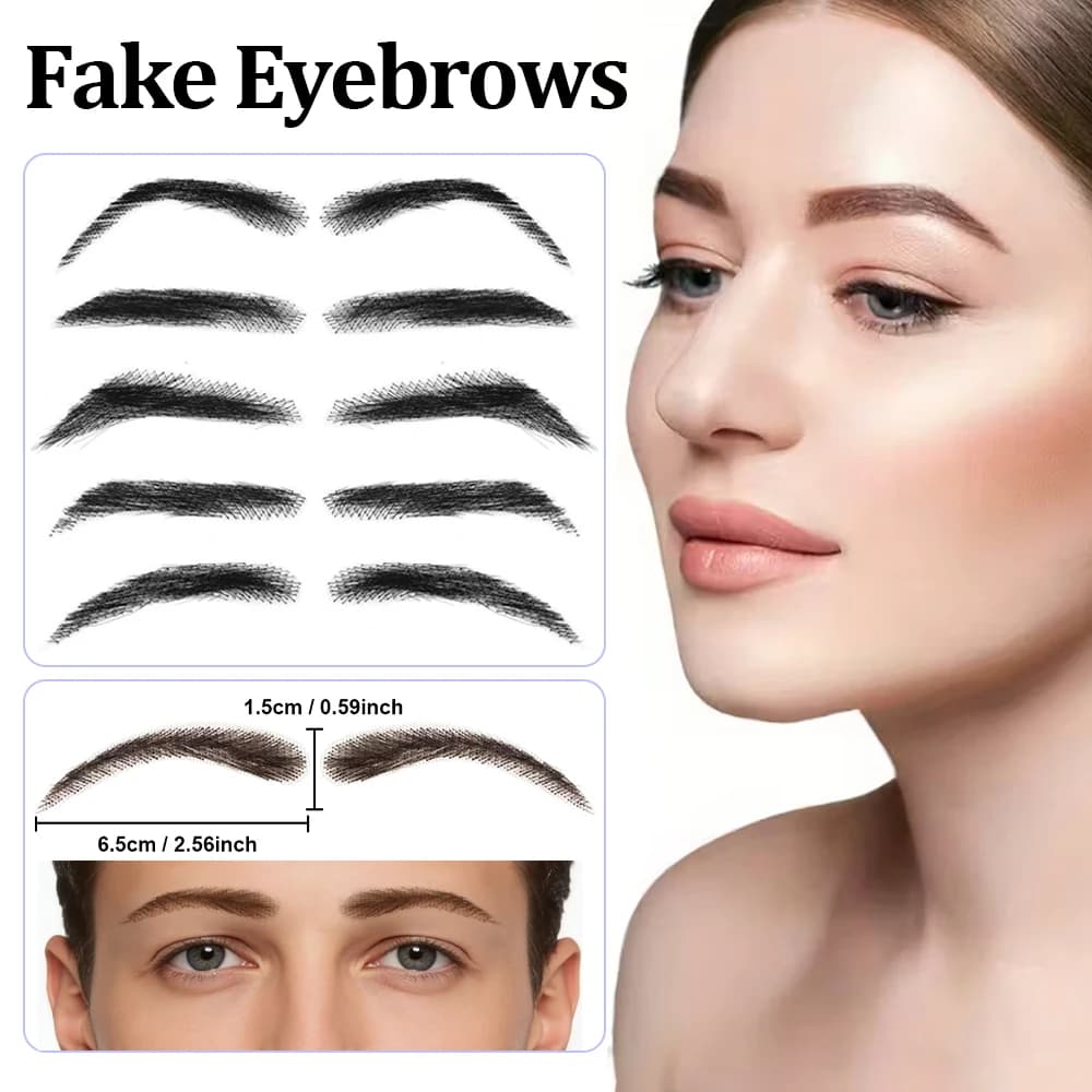 Artificial Faux Eyebrows, Unisex, Made with True Human Hair, Invisible Fin Eyebrows
