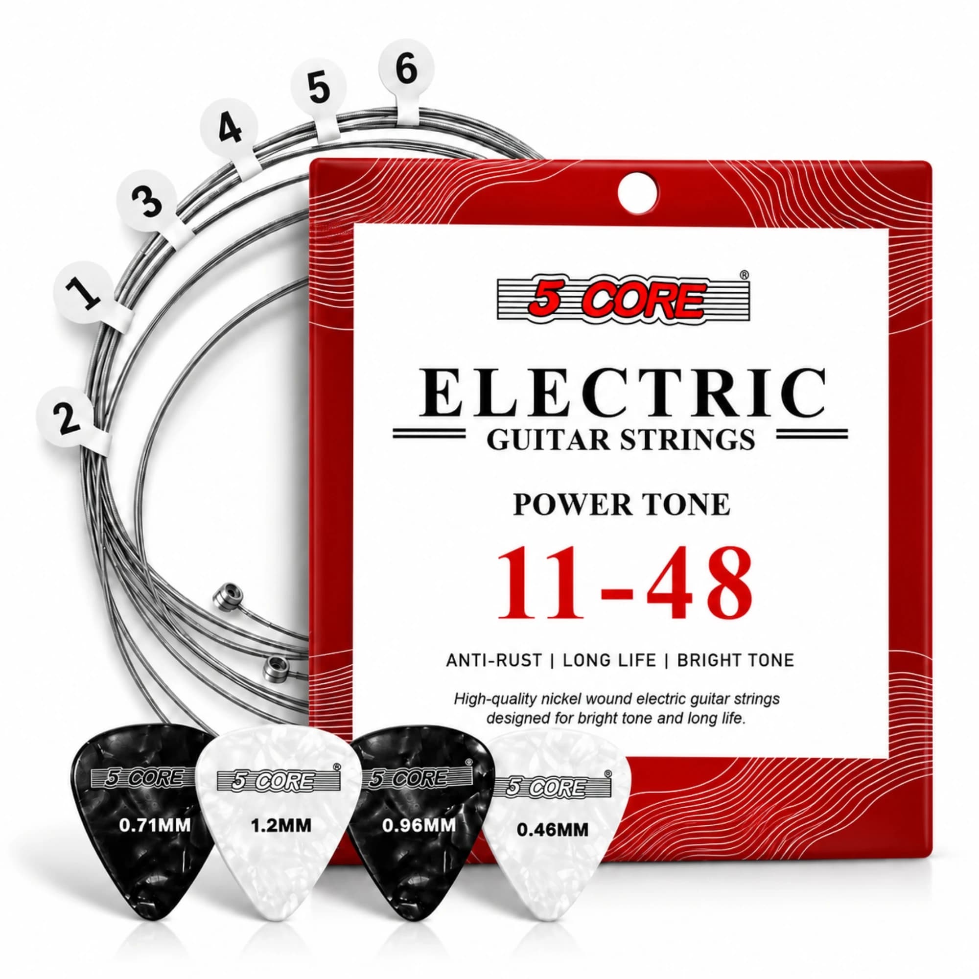 5 Core Guitar Strings Nickel Plated Acoustic Electric Guitar String Set Rich Balanced Tone Included Guitar Picks - GS EL POWER