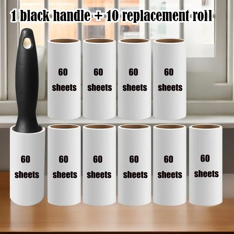 11pcs Pet Hair Removal Roller Set, 1 Handle And 10 Refill Sticky Rolls, Black Strong Sticky Lint Roller, Portable Dog And Cat H