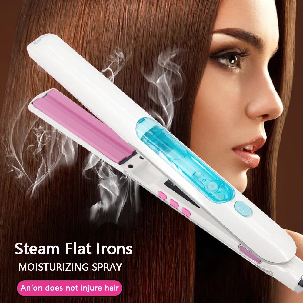 Steam hair plate Salon Ceramic Vapor Ionic Flat Iron straightening for woman 2 in 1 smooth hair and bigodino