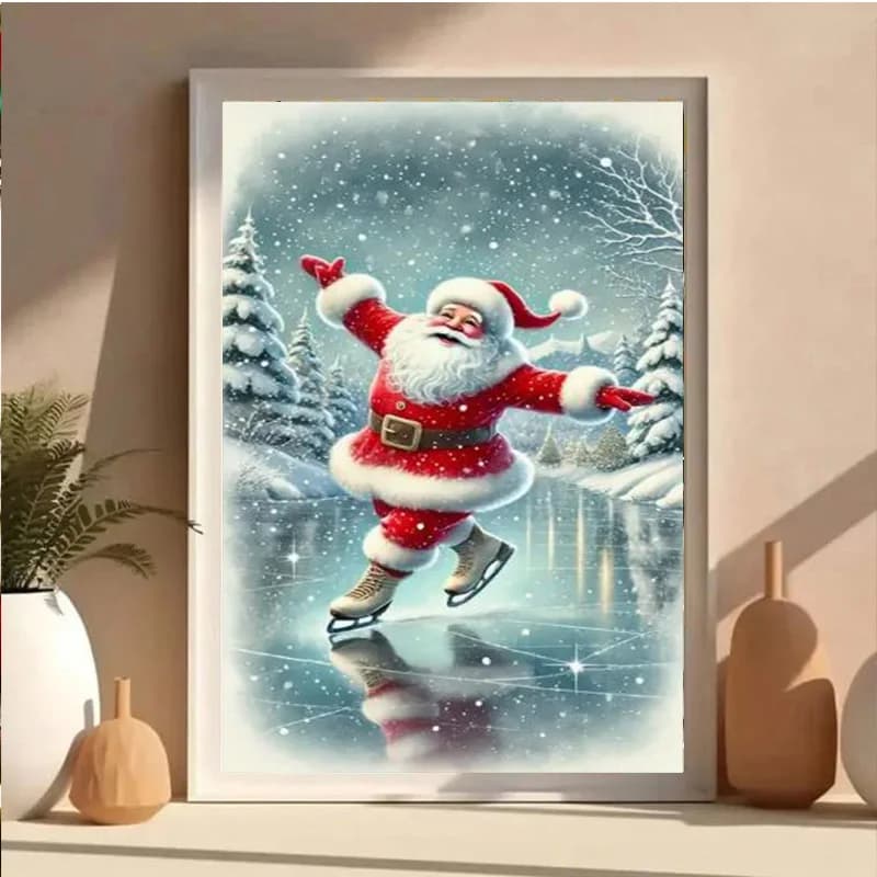 AB Diamond DIY Diamond Painting Kit, featuring a Santa Claus ice skating design, is ideal for adults and beginners.