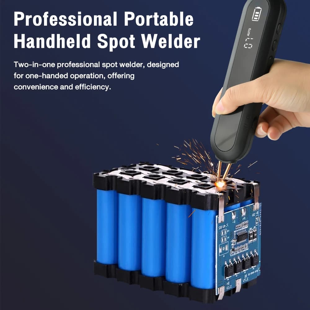 Saldatrice a Punti Portatile Compatta a Batteria con Illuminazione LED, Kit di Saldatura a Doppio Impulso con Interfaccia Type-C