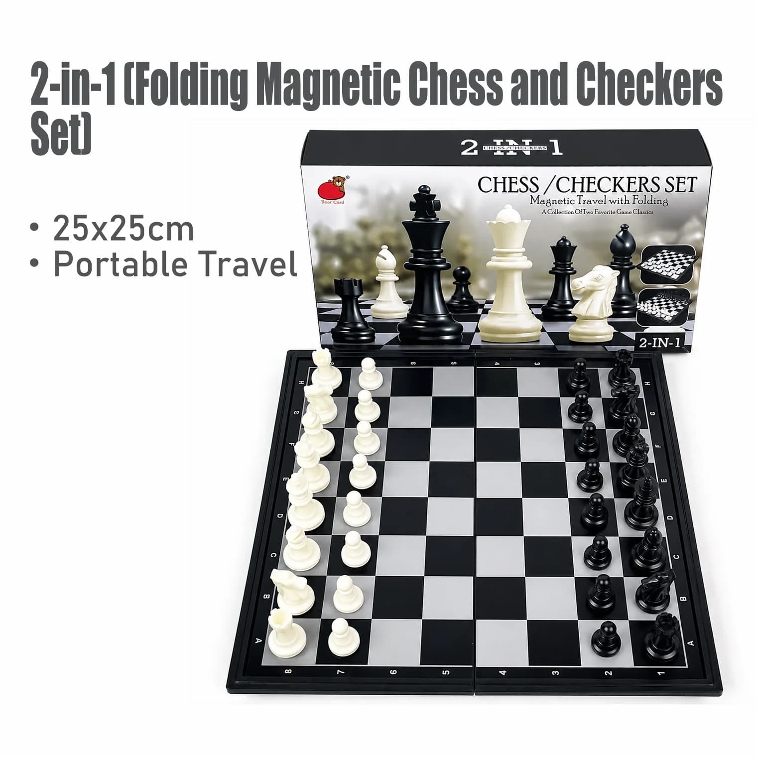 25x25cm 2 in 1 Folding Magnetic Chess Checkers Set Board Game Portable Travel Educational Puzzle Toy Gift for Kids Adults