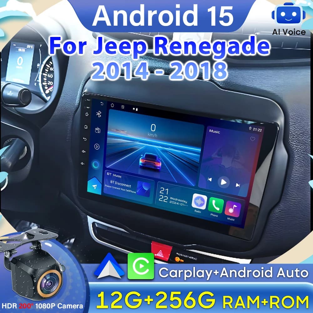 Android Auto For Jeep Renegade 2014 - 2018 Autoradio Multimidia GPS Navigation Carplay Auto Intelligent Systems 4G Wifi 2K