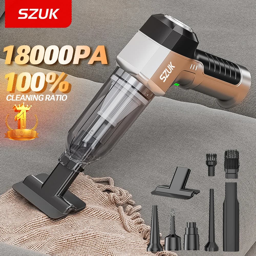 Aspirapolvere per Auto SZUK 18000PA, Portatile ad Alta Pressione, Potente Mini Aspiratore Senza Fili per Pulizia Auto