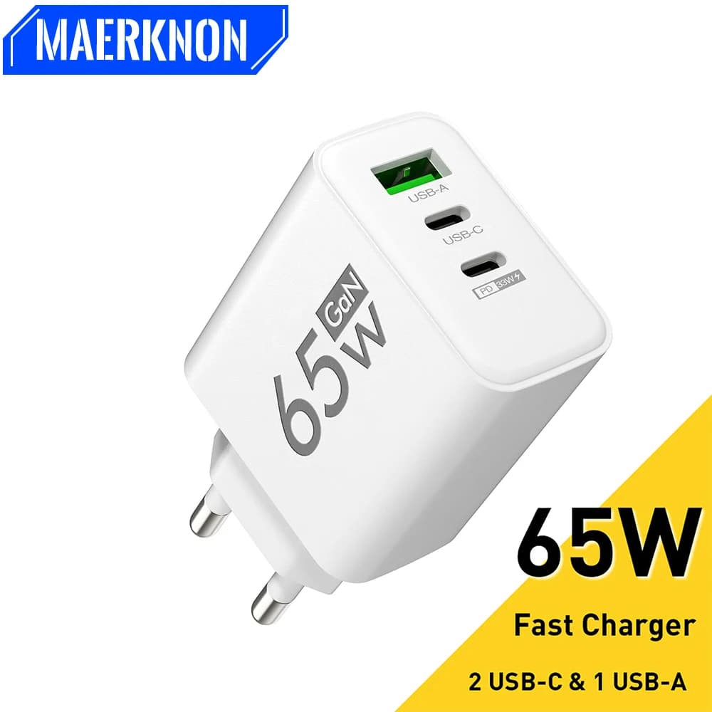 Caricatore GaN da 65 W USB Tipo C Ricarica rapida Ricarica rapida 3.0 QC3.0 Cavo PD Adattatore per caricabatterie per telefono cellulare per iPhone Samsung Xiaomi