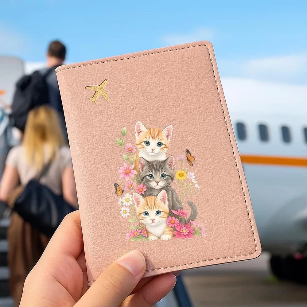 Cute Cat Shaped Passport Holder Pink Golden Kitten Design Portable Travel Accessory Ideal Gift for Women Air Travel Use