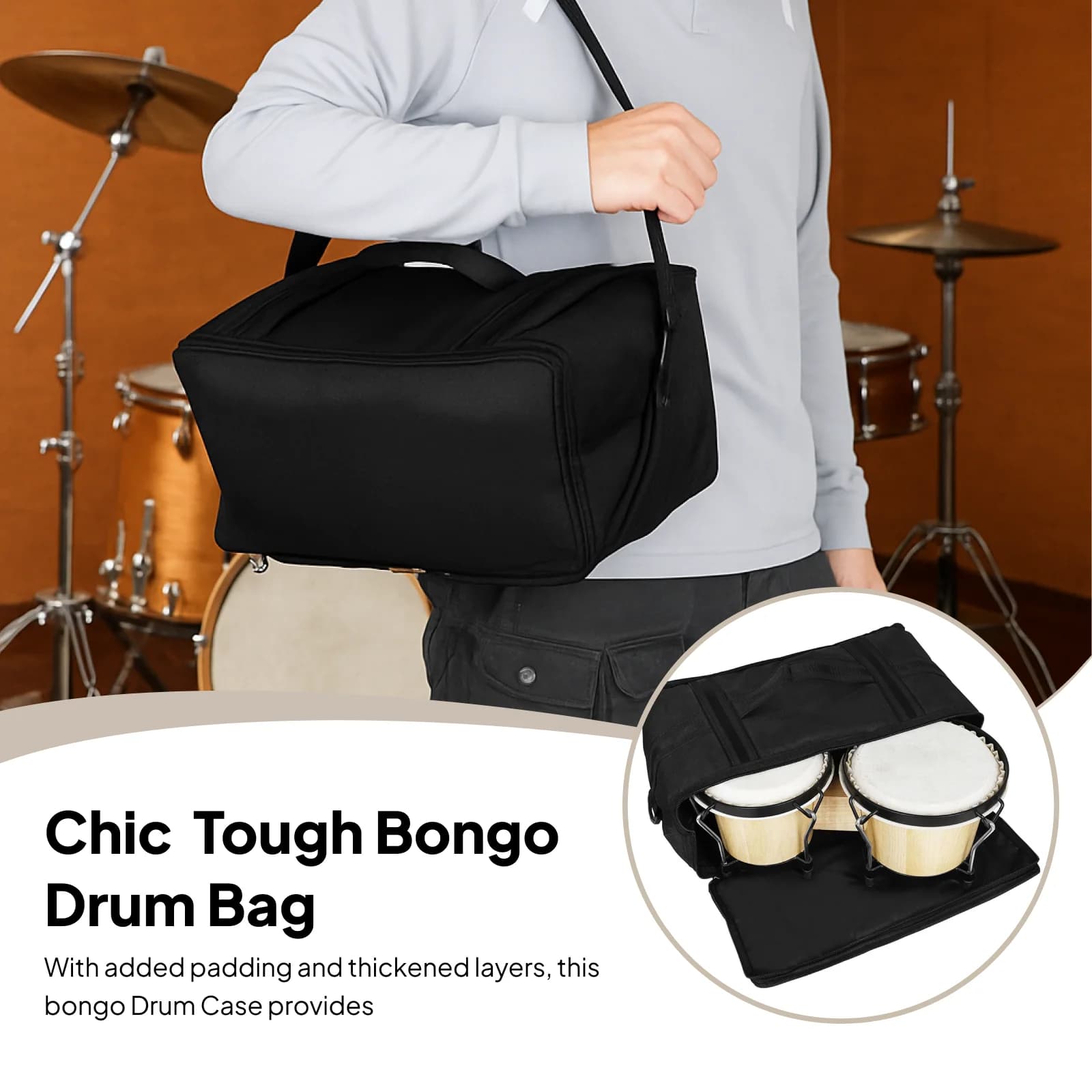Borsa per batteria Bongo resistente all'acqua con custodia protettiva imbottita spessa per grancassa e tamburi manuali Ideale per musicisti e principianti