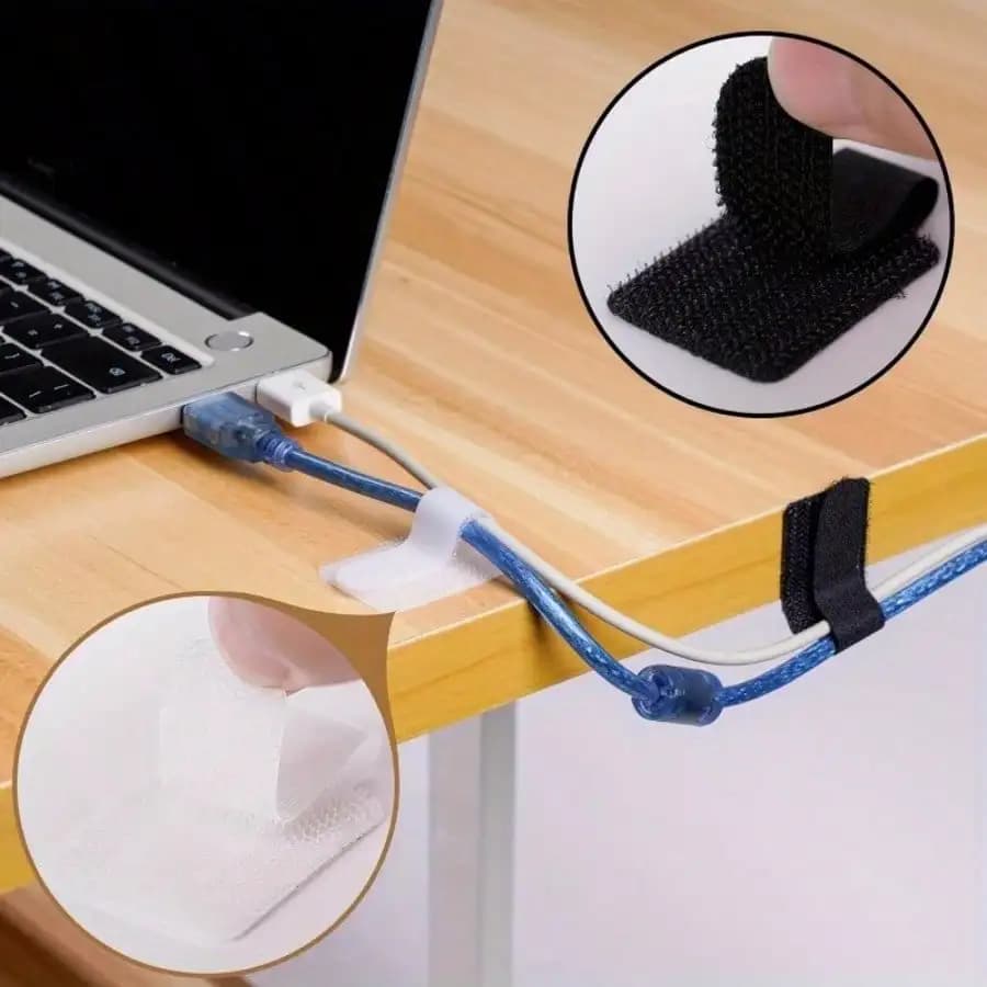 Fascette in nylon autoadesive nere/bianche da 30 pezzi, strumento per la gestione dei cavi da ufficio, adatto per l'organizzazione del desktop, salvaspazio
