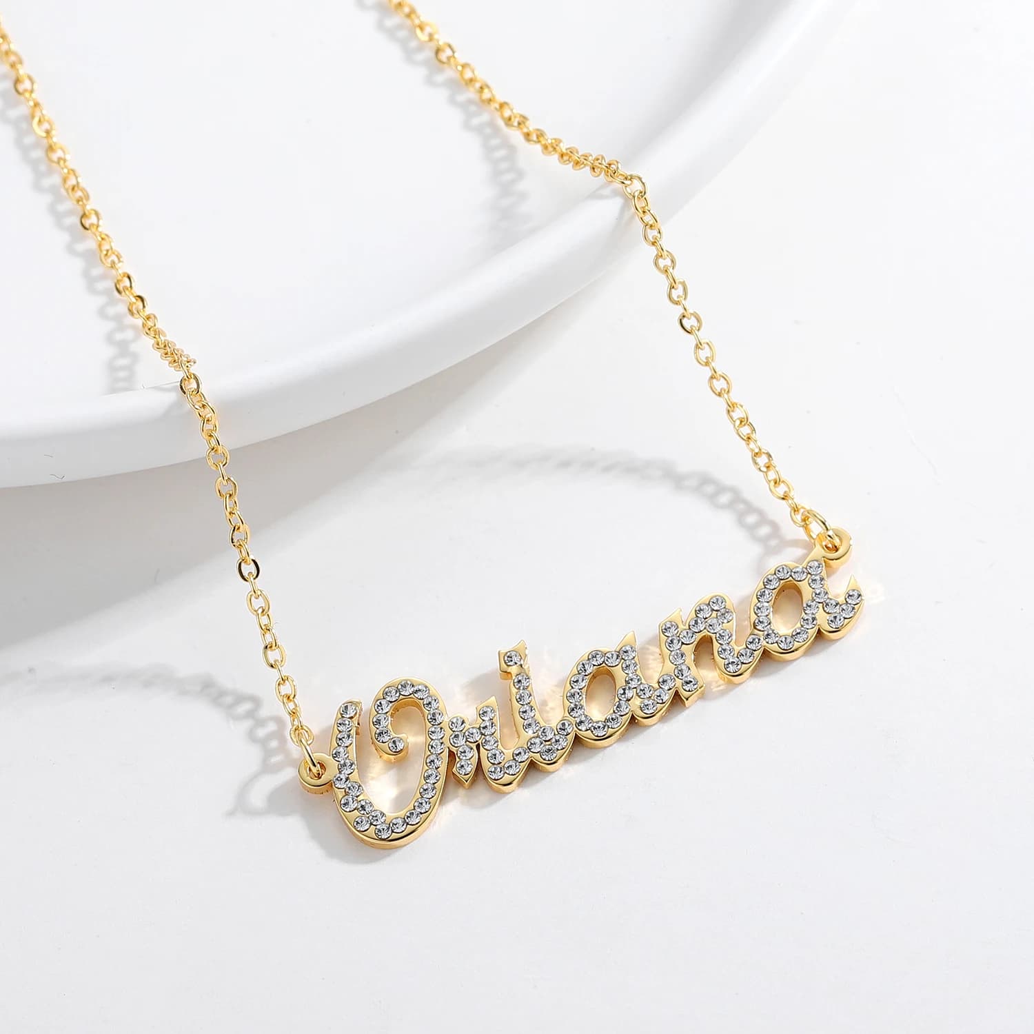 Custom name necklace with diamond cut, stainless steel custom name pendant, 18K gold plated jewelry, gift for wedding women