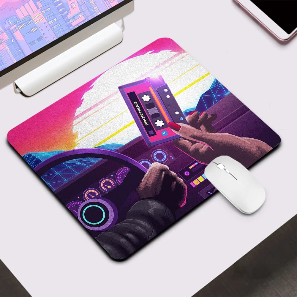 Neon Retrowave Synthwave Auto Piccolo Gaming Mouse Pad Computer Mousepad Tastiera Pad Scrivania Zerbino PC Gamer Mouse Zerbino Laptop Mausepad