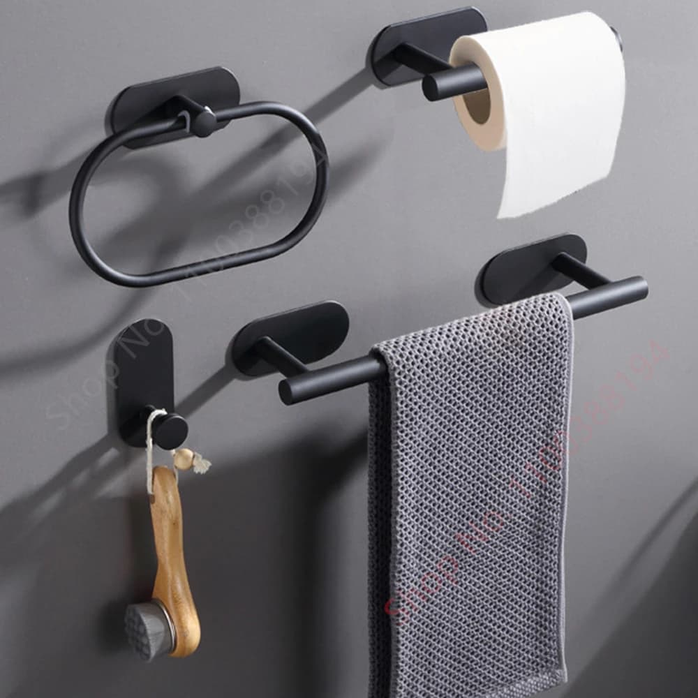 Supporto da parete porta carta igienica adesivo nero argento rotolo da cucina supporto per carta appeso portatovaglioli accessori per il bagno WC Organizer per riporre i tessuti, ganci in acciaio inossidabile dorato