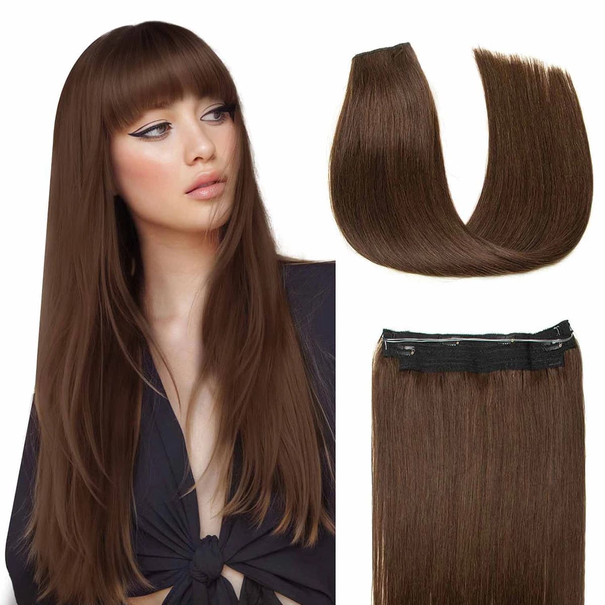 Extension per capelli invisibili con filo a clip, extension in capelli umani con 4 clip, capelli naturali veri 12-24 pollici