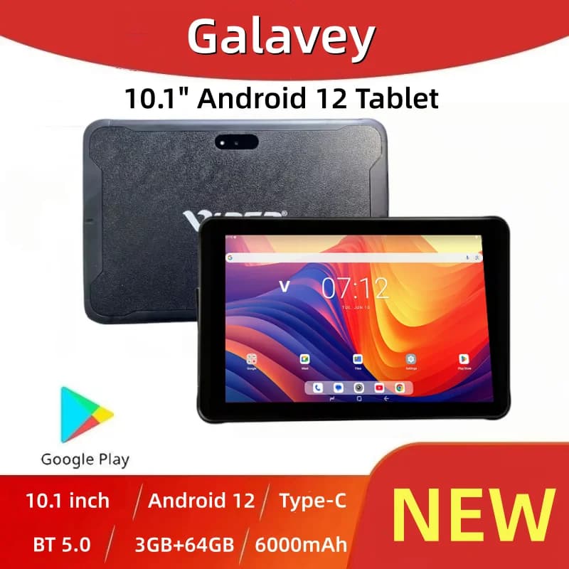 Tablet Android 12 da 10.1 Pollici Tipo-C, Resistente all'Acqua, alle Cadute e alla Polvere, MT8168 3GB+64GB, WIFI, Bluetooth 5.0, 6000mAh, Penna Stylus in Regalo