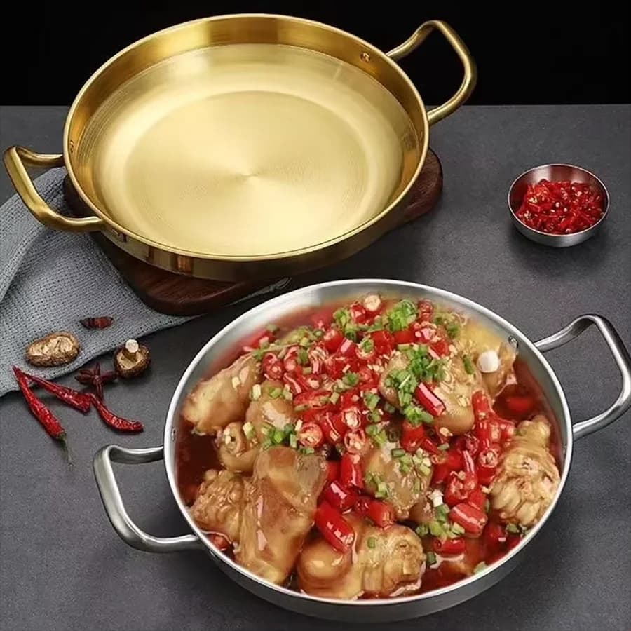 Korean Padella Stainless steel paella with gold handle Sea fruit pot Rice pans Non-stick pan Cooking pots