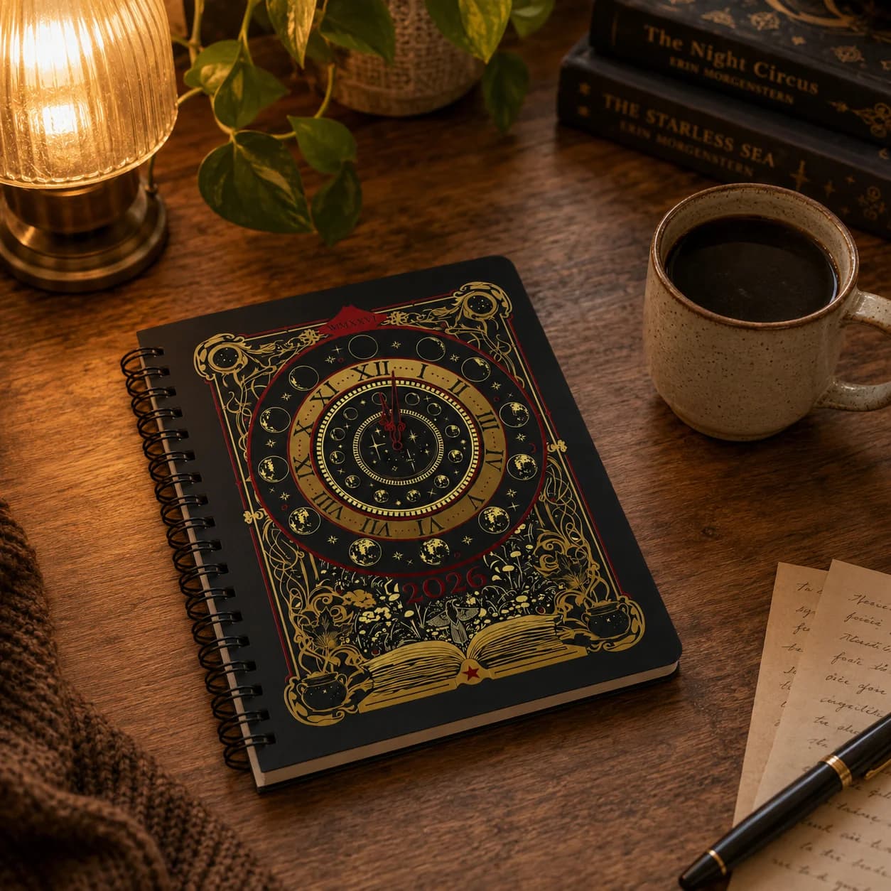 2026 Weekly Monthly Planner, Celestial Moon Phase Gothic Spiral Journal Notebook, Vintage Astrological Clock Calendar Book, School Office Supplies