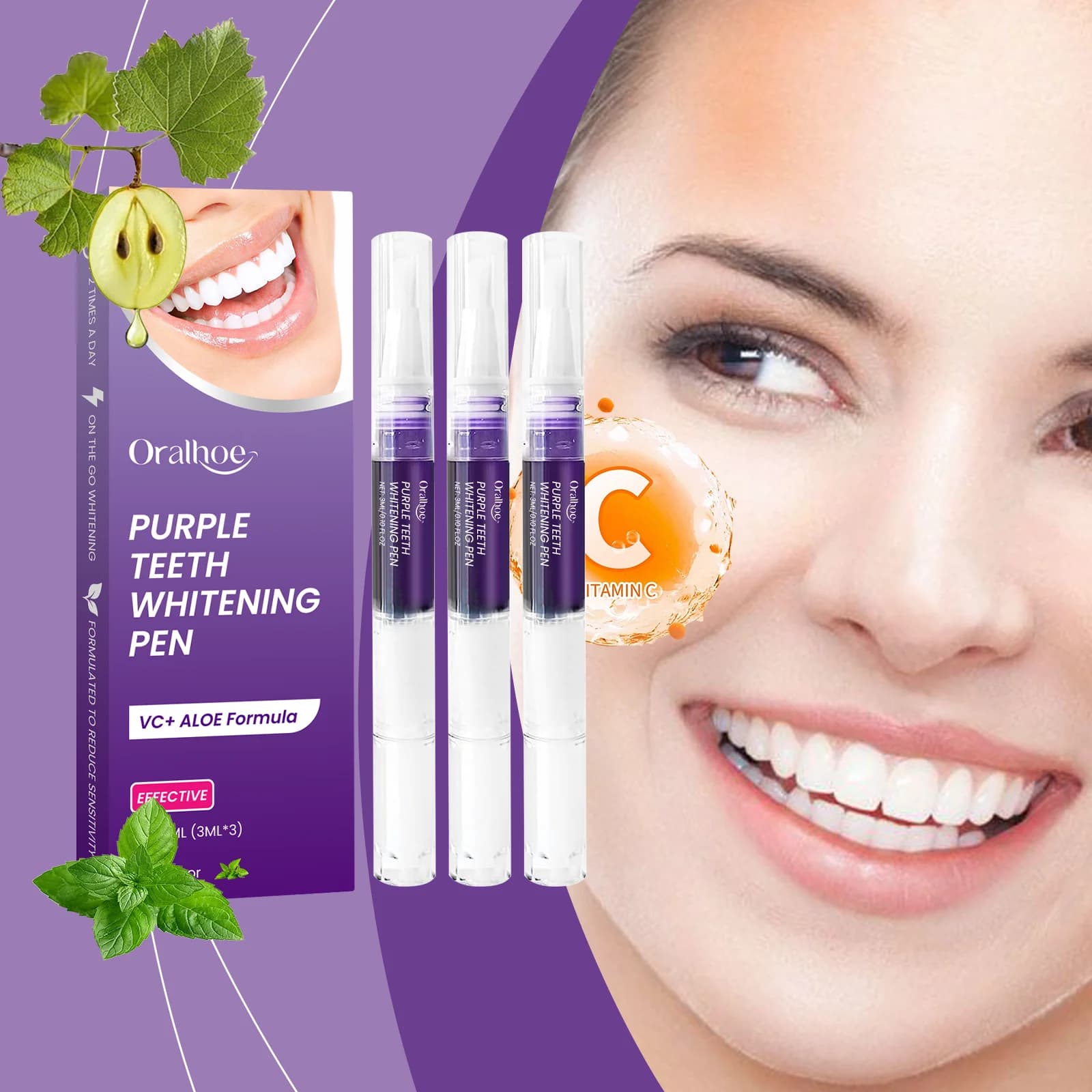 Oralhoe 3mlx3 Purple Tooth Whitening Pens Removal Dental Calculation Treatment Clean Clearing Of Cooling Tooths Remove Tea Macchia Pen
