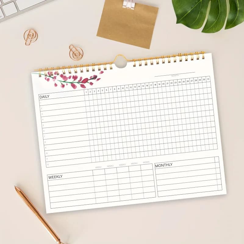 1pc Abitudine Tracker Calendario Lista delle cose da fare Planner Rilegato a spirale Quotidiano Settimanale E Mensile Abitudine Tracker Diario E Obiettivo Board12 pagine