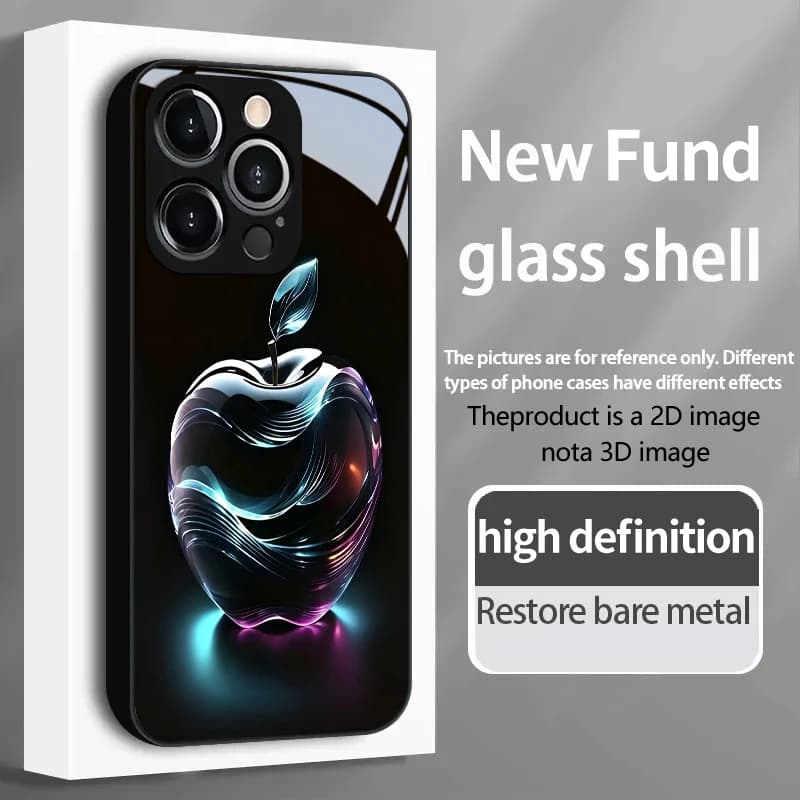 PROTECT Neon Crystal Apple Pattern for iPhone 17/16e/16/15/14/13/12/Max/11/Pro/Plus Luxury Tempered Glass Protective Case
