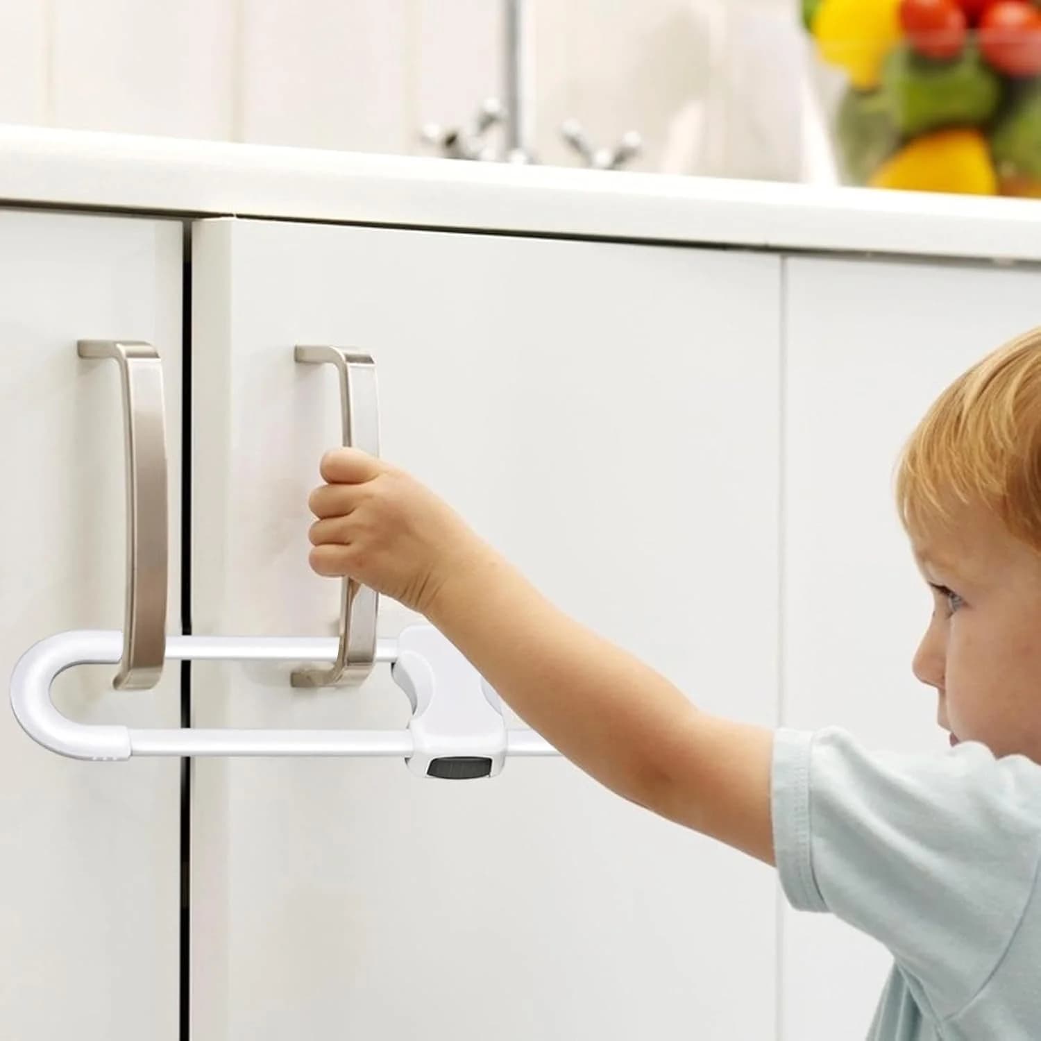 Serrature per armadietti scorrevoli per neonati, chiusure di sicurezza regolabili a forma di U per bambini per maniglie, pomelli, cassetti, frigorifero, chiusure