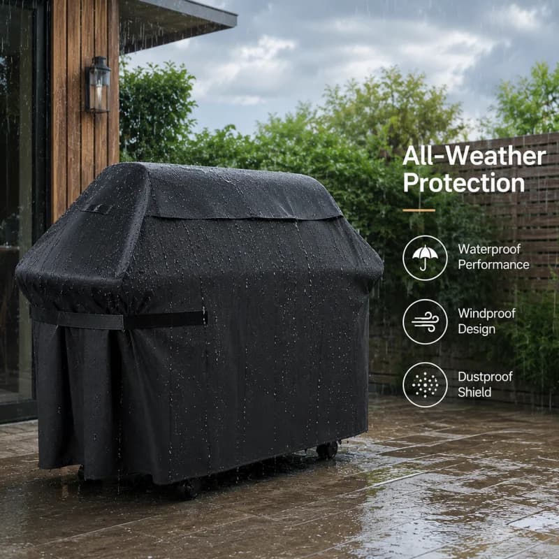 1-Pack Heavy-Duty BBQ Cover—Sun and Dust Protection, All-Weather Protection, Velcro Straps, and a Drawstring at the Bottom for Double Securing—Wind-Resistant and Stay-in-Place—Ideal Outdoor BBQ Accessory for Camping, Backyard Picnics, and More
