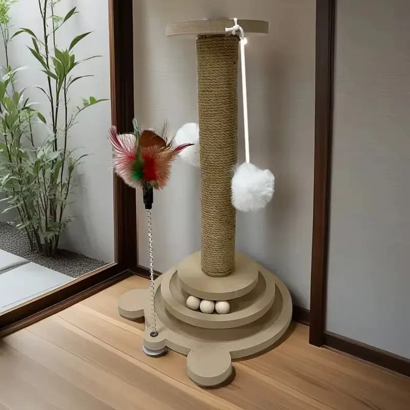 Giradischi giocattolo per gatti con colonna antigraffio in sisal: palline divertenti e bastoncino per gatti durevole, forniture interattive per animali domestici per gatti