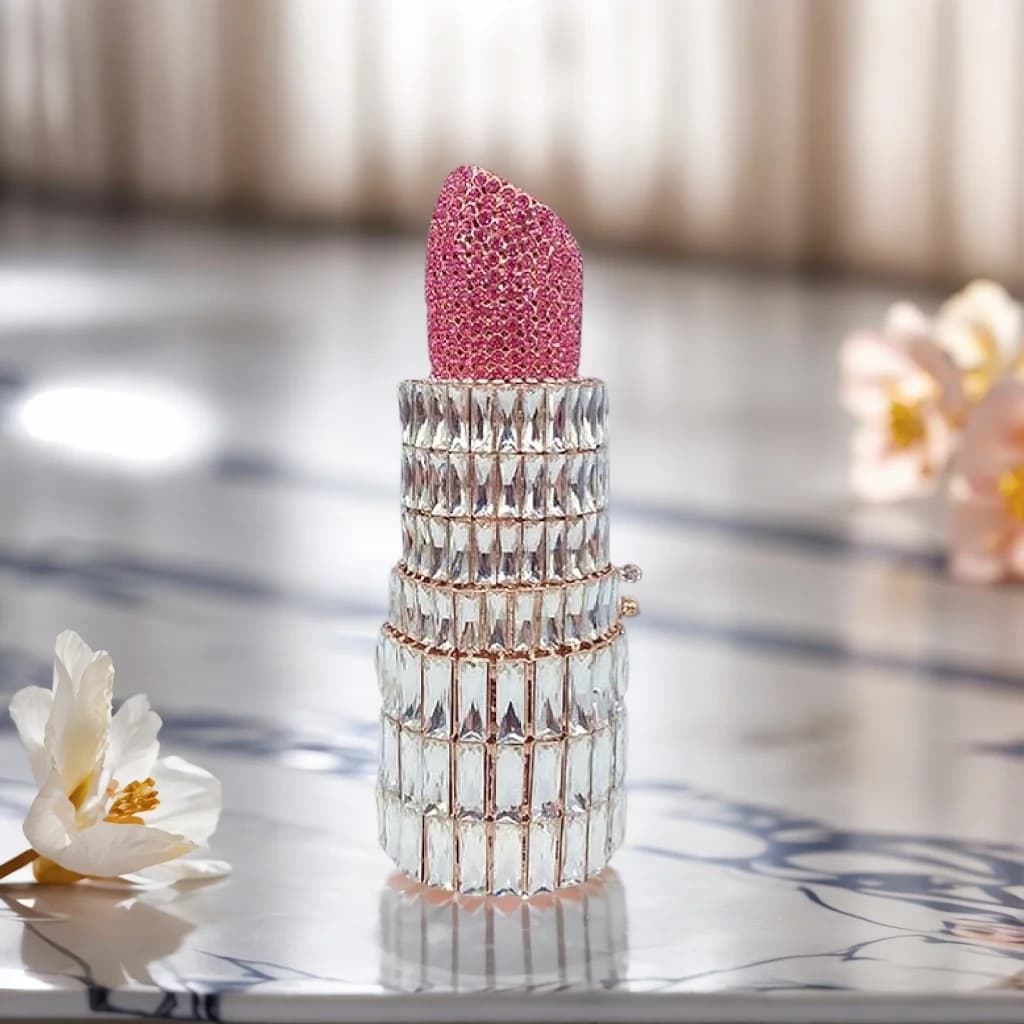 Borsa da sera in cristallo a forma di rossetto da donna alla moda Borsa da sposa da sposa con strass abbaglianti
