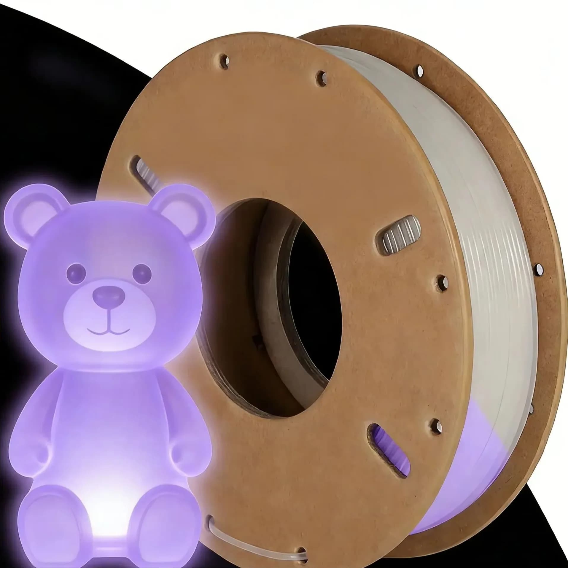 Filament PLA for 3D printing, PLA fluorescent white that becomes violet 1,75 mm 250 g, dimensional accuracy +/- 0.03 mm, changes color gradually