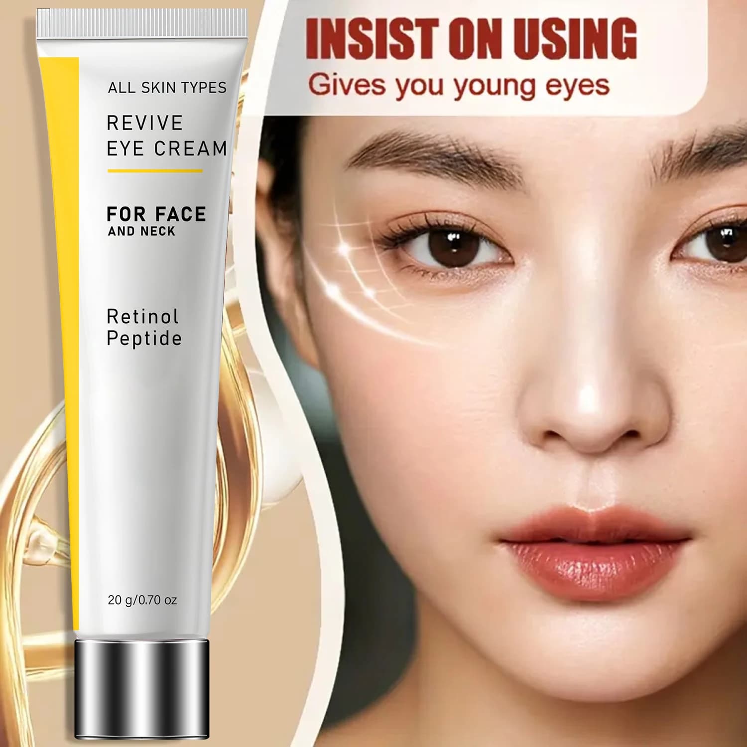 Retinol Peptide Eye Cream 20g Bee Venom Collagen Hydrating Moisturizer For Face Neck All Skin Types