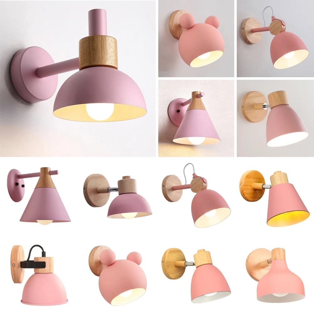 Lampada da parete nordica in legno Lampada da comodino Lampada da parete moderna per la casa Camera da letto Corridoio Soggiorno Testa dello sterzo Apparecchio di illuminazione E27