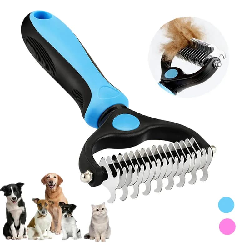 Pet hair removal brush, cat comb, sub-peal rake, tool for grooming and removal of knots for long-haired dogs and cats, hair cleaning accessories.