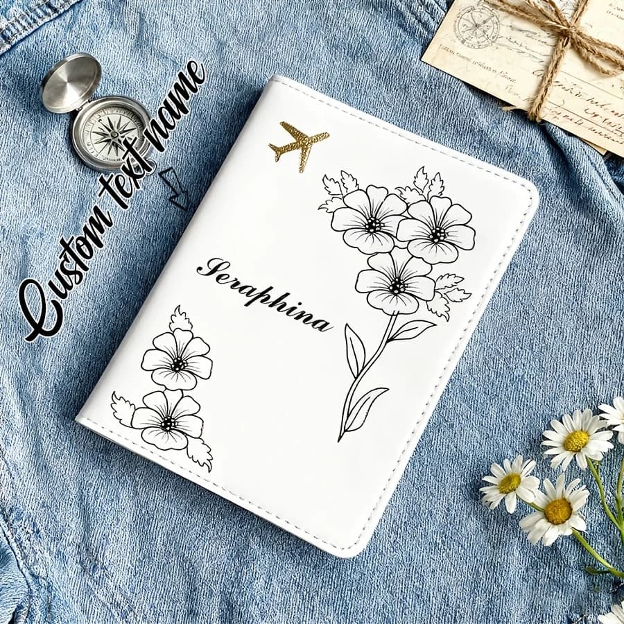 Yellow, White, Pink, Blue, Black,5 Color Options,Custom Name Text Travel Passport Holder,Lightweight Synthetic Synthetic Leather
