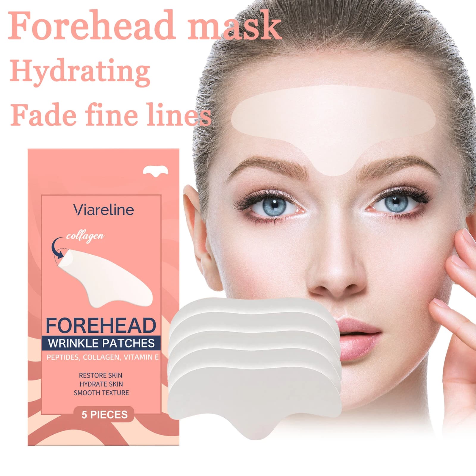 5 Pezzi Patch al Collagene per la Fronte, Idratazione Profonda, Rimozione Rughe, Miglioramento della Texture della Pelle, Aumento della Compattezza, Maschera Lisciante per la Cura della Fronte