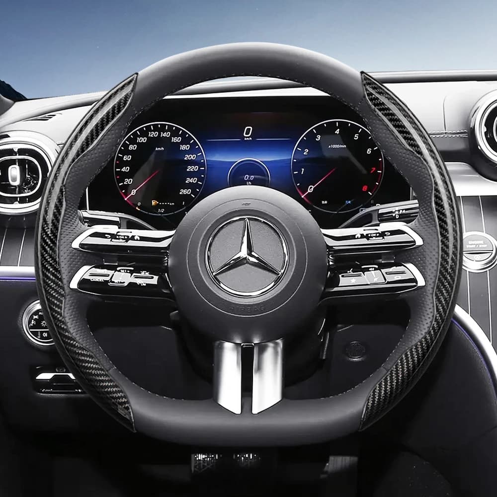 Copertura Volante in Fibra di Carbonio Lucida Adatta per Mercedes-Benz Classe V G S A E C, GLE, GLC, GLA, GLB, CLS, CLA, EQB, EQE, EQS